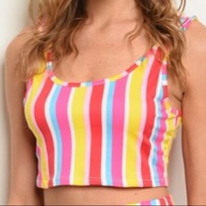 Multicolor pink & yellow striped tank crop top NEW
